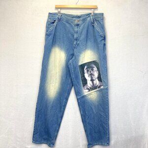 Vintage Y2K Makaveli Tupac Jeans Mens 40x34 Blue Hip Hop Rap Streetwear Photo